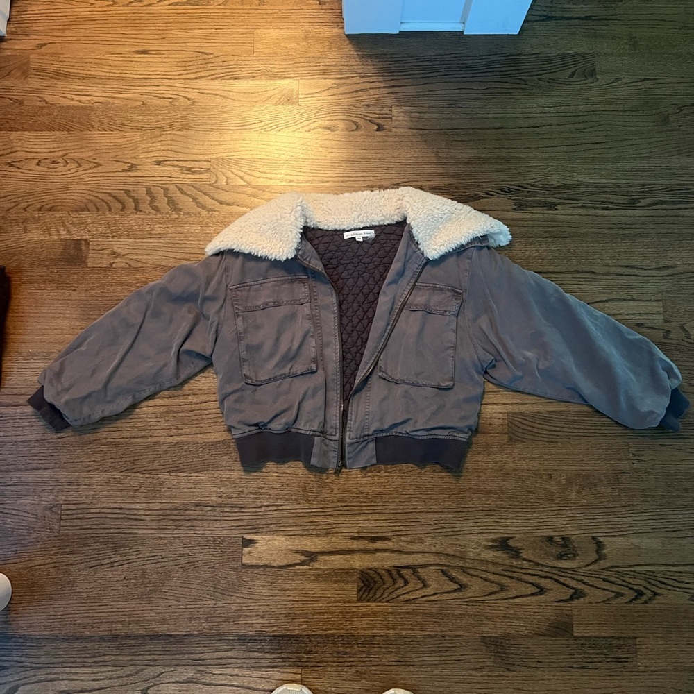 Young Fabulous & Broke Gray Jacket with Cream Fur Collar